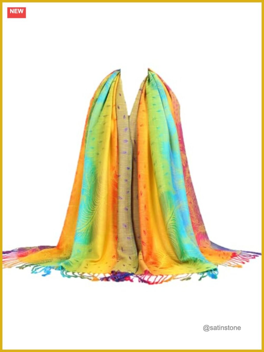 Colorful Tassel Shawl Wrap for Women - 100% Polyester Satin Silk, Paisley